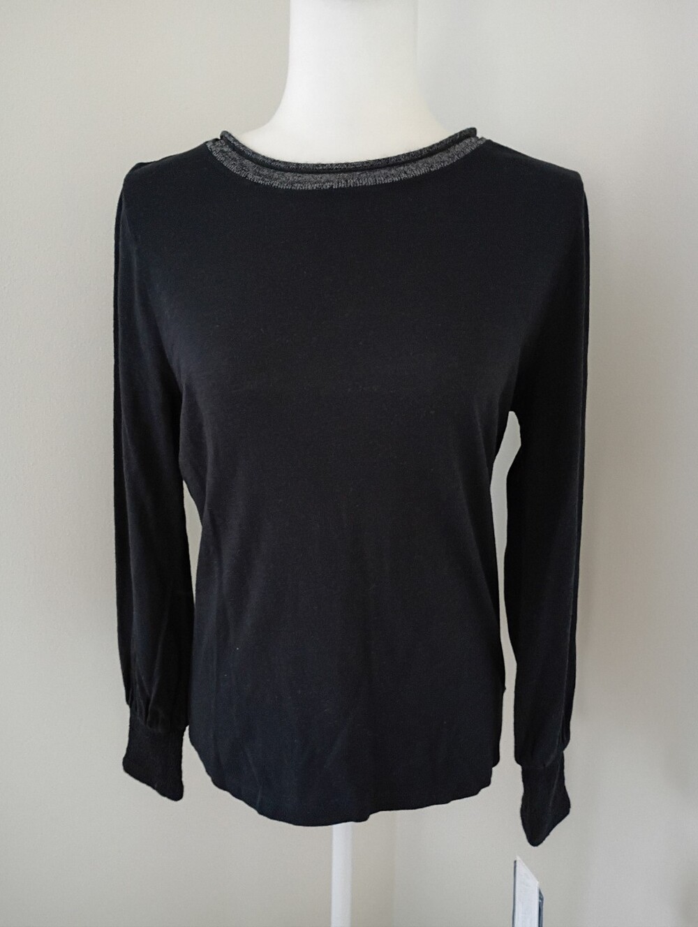 Democracy Black Smocked Long Sleeve Tee NWT Size Small